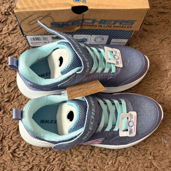 Skechers Kids' Gray Blue Aqua Sneakers NEW Sz 1 Glitter Sparkle Girls - Picture 2 of 7